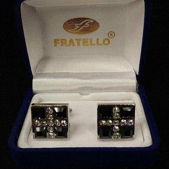 MEN'S FRATELLO RELIGIOUS BLACK & SILVER RHINESTONE - Picture 1 of 2